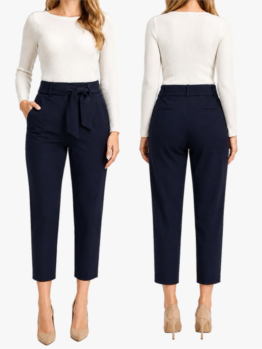 Banana Republic Factory Navy Blue Tie Waist Ankle Pants Size 6 Career Trousers